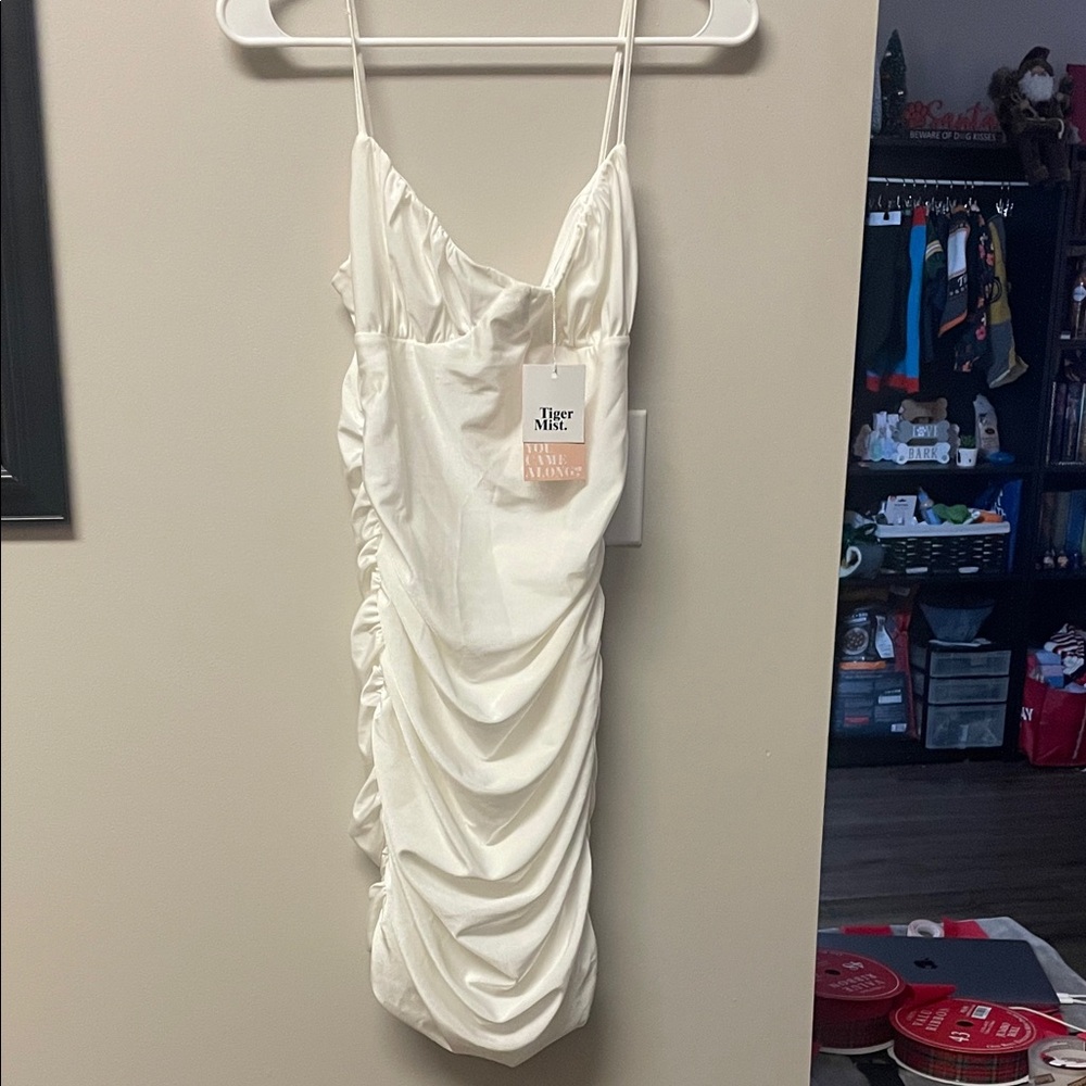 Tiger Mist Ivory Satin Ruched Dress
